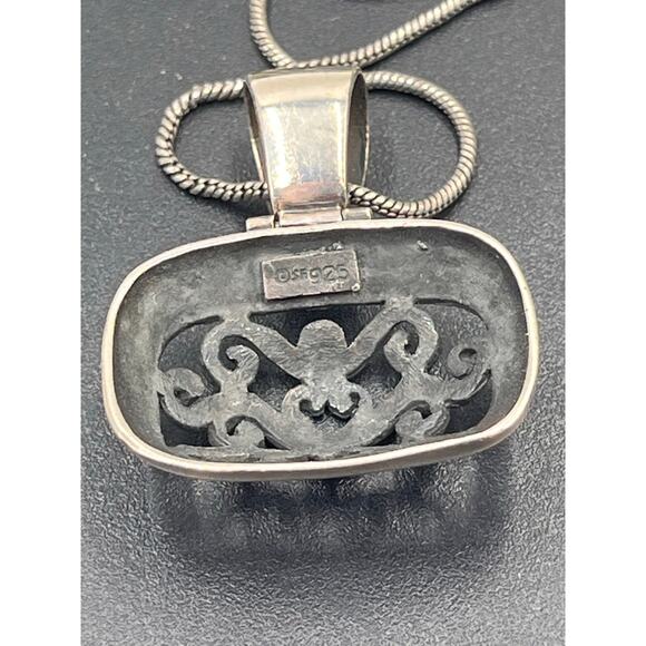 SF Sterling Silver Rectangular Shape Filigree Scroll Pendant and 925 Chain - Picture 2 of 9